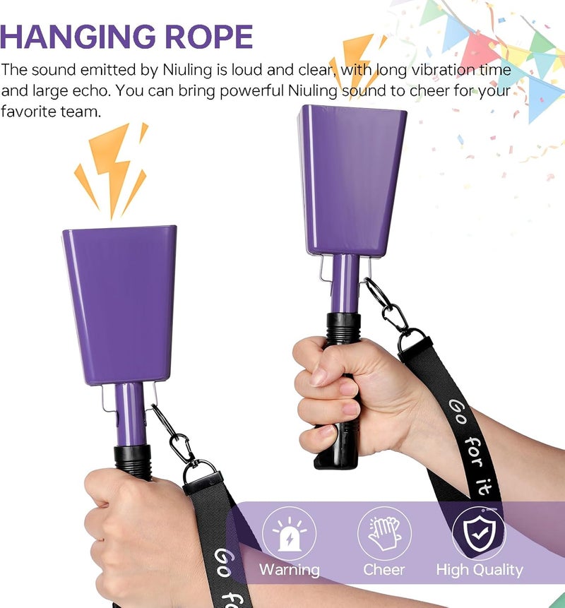 Mardili 10 Inch Cowbells with Handle, Cheering Bell Noice Maker for Sporting Events-Football Games, Stadiums, Chimes Percussion Musical Instruments Call Bell Alarm 2 Pack (Purple) - Image 4